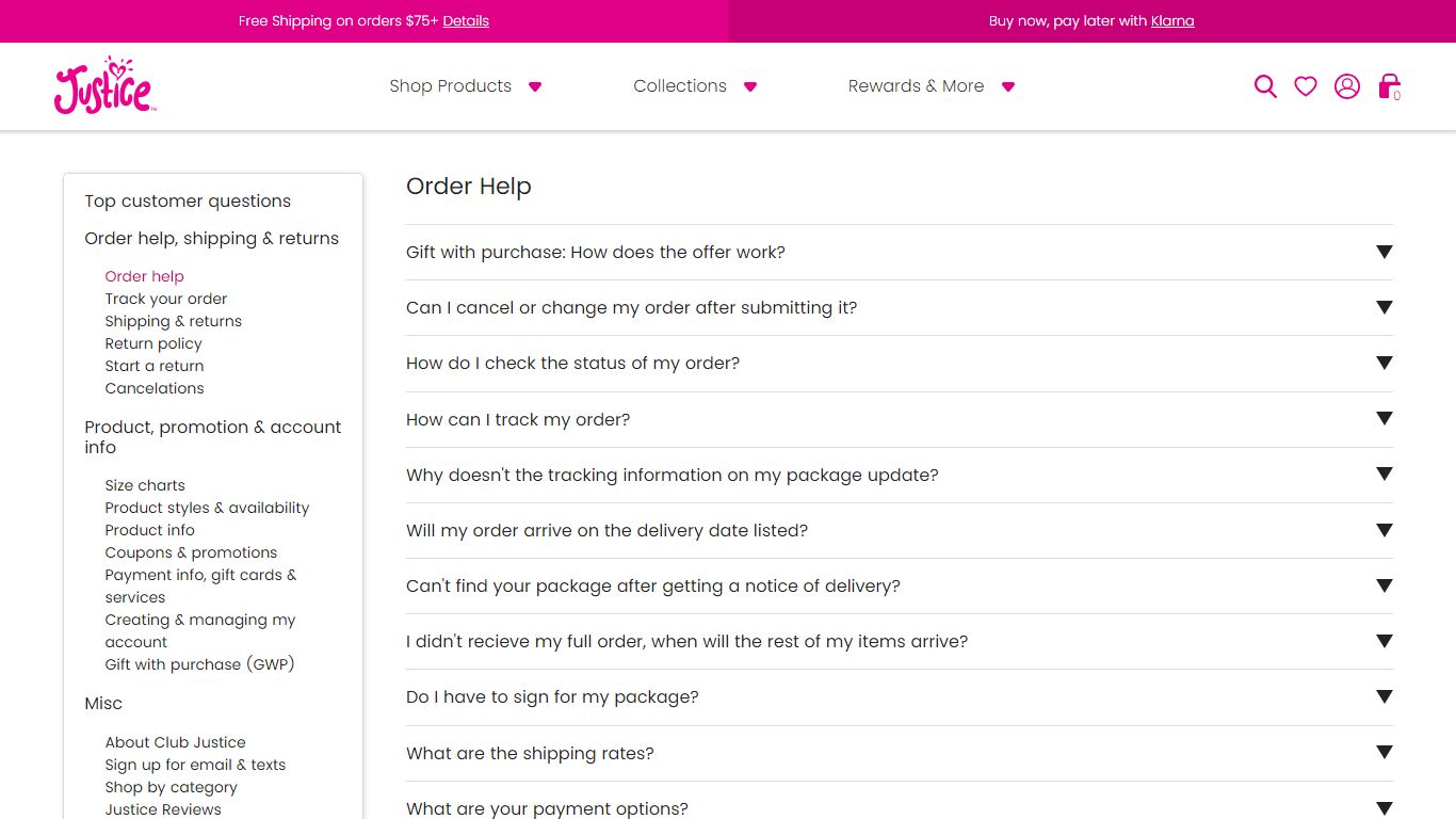 Ordering Questions & Order Help | Shop Justice