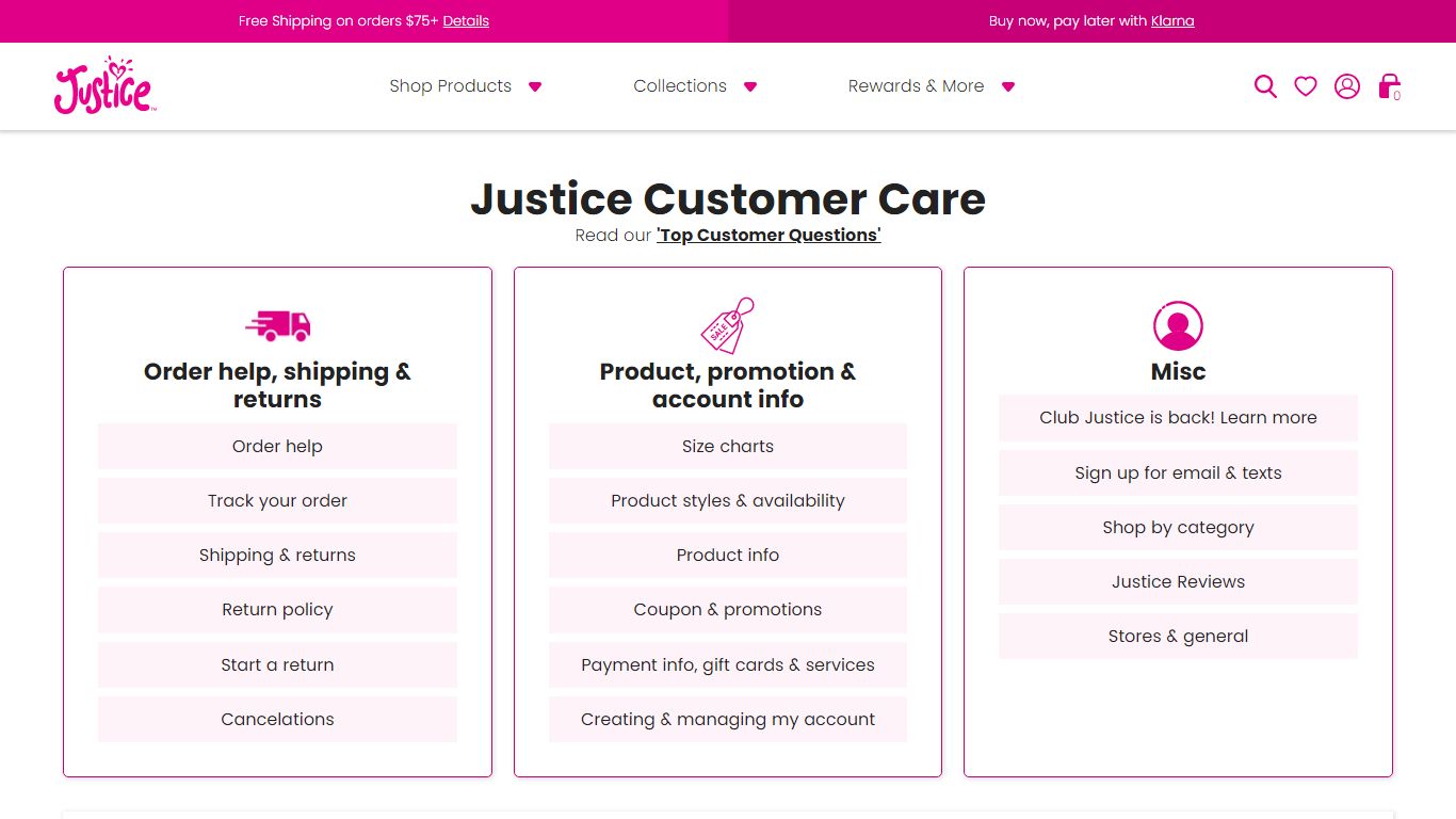 Customer Care | Shop Justice